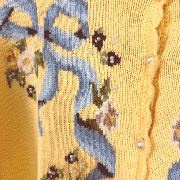 Vintage Susan Bristol Yellow Floral Knit Cardigan Sweater Cottagecore girlie - Picture 4 of 10